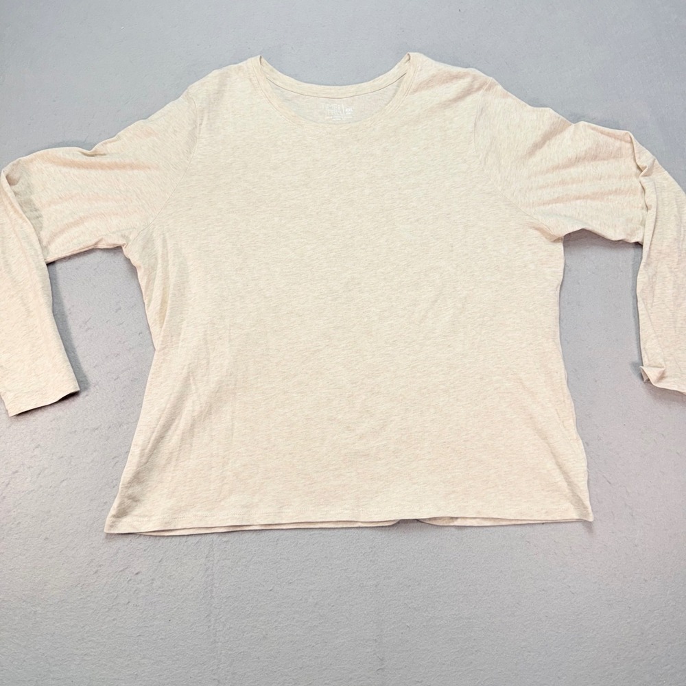 Time and Tru Women's XXL Beige Long Sleeve Crew Neck T‑Shirt Top,Soft Knit,Basic